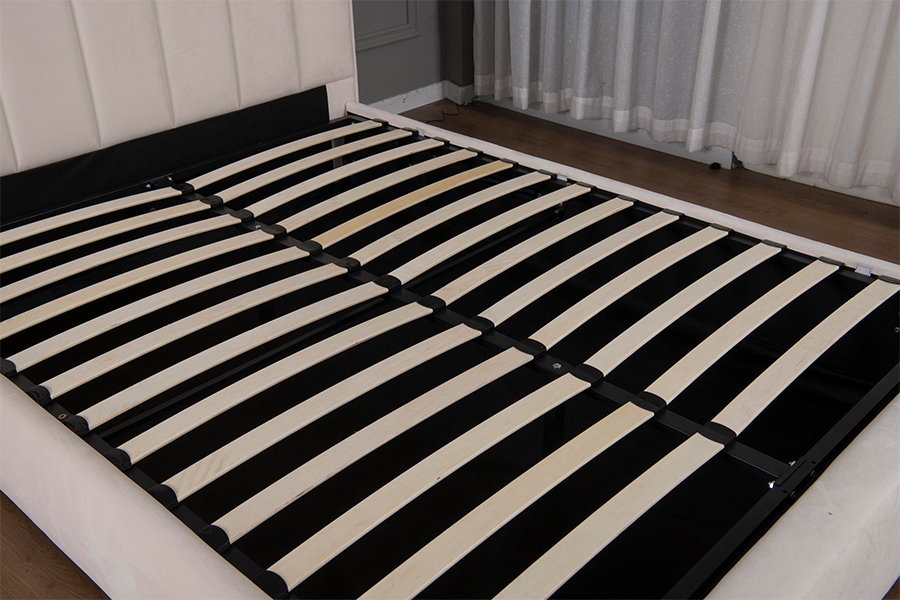 5033-1G hidraulikus tároló modern puha bézs bársony LED kárpitozott ágykeret