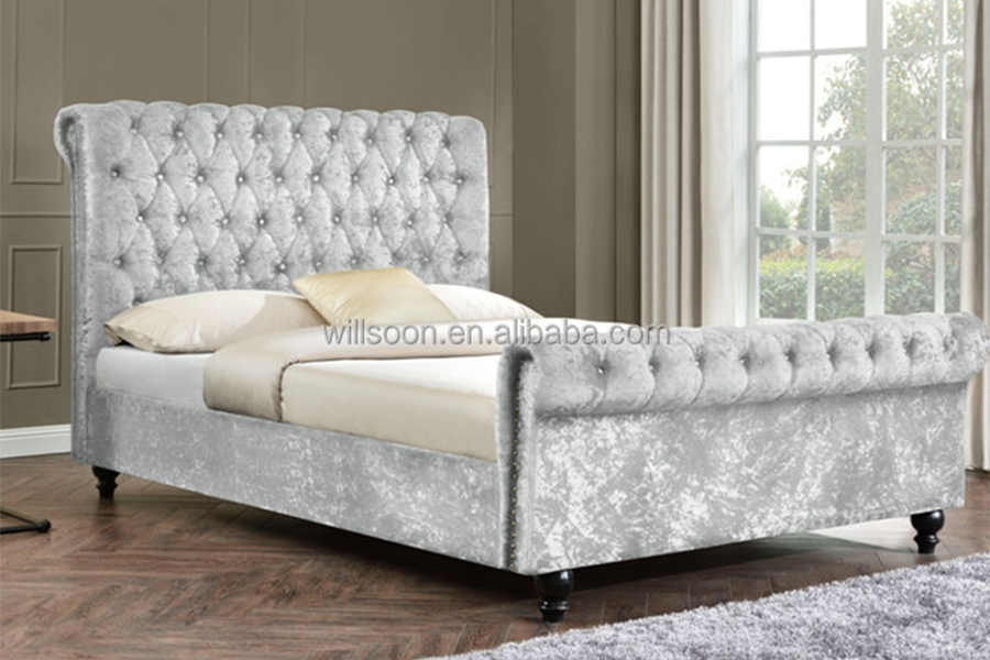 1153 Velvet Fabric S-forma Design kárpitozott ágy