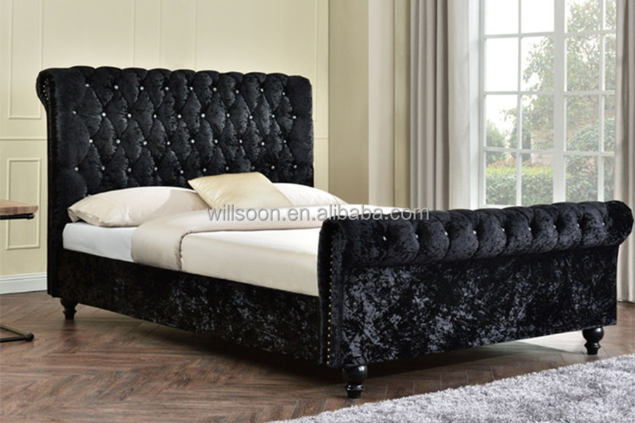 1153 Velvet Fabric S-forma Design kárpitozott ágy