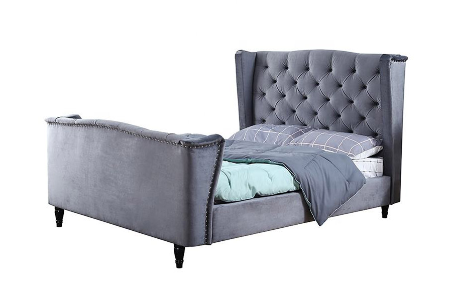 1399 Bársony szövet Wingback gombos kárpitozott ágy