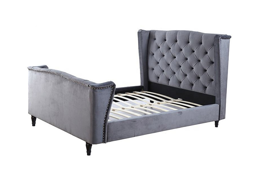 1399 Bársony szövet Wingback gombos kárpitozott ágy
