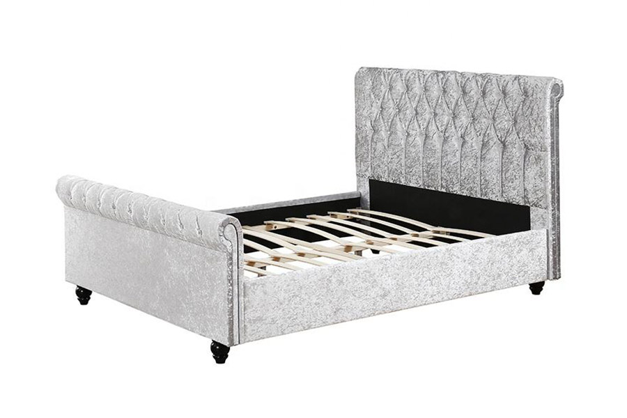 1366 Modern Sleigh Bed Bársony szövet kárpitozott ágy