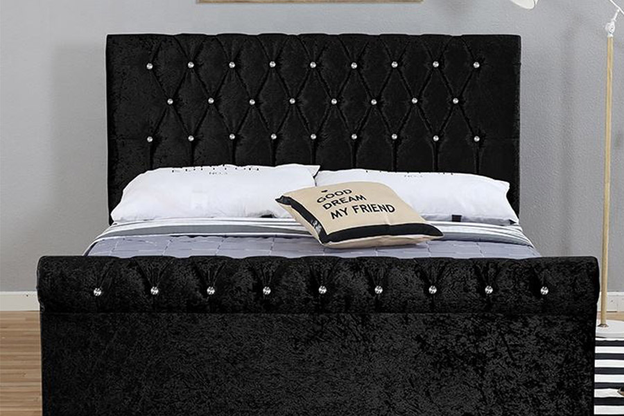 1366 Modern Sleigh Bed Bársony szövet kárpitozott ágy