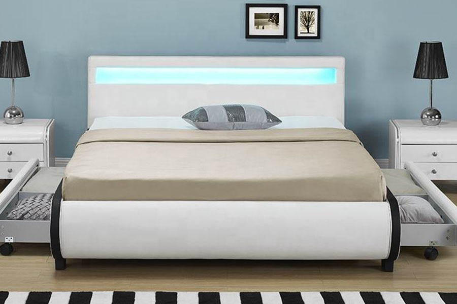 1135-1D LED tároló kárpitozott fiókos PU bőr ágy
