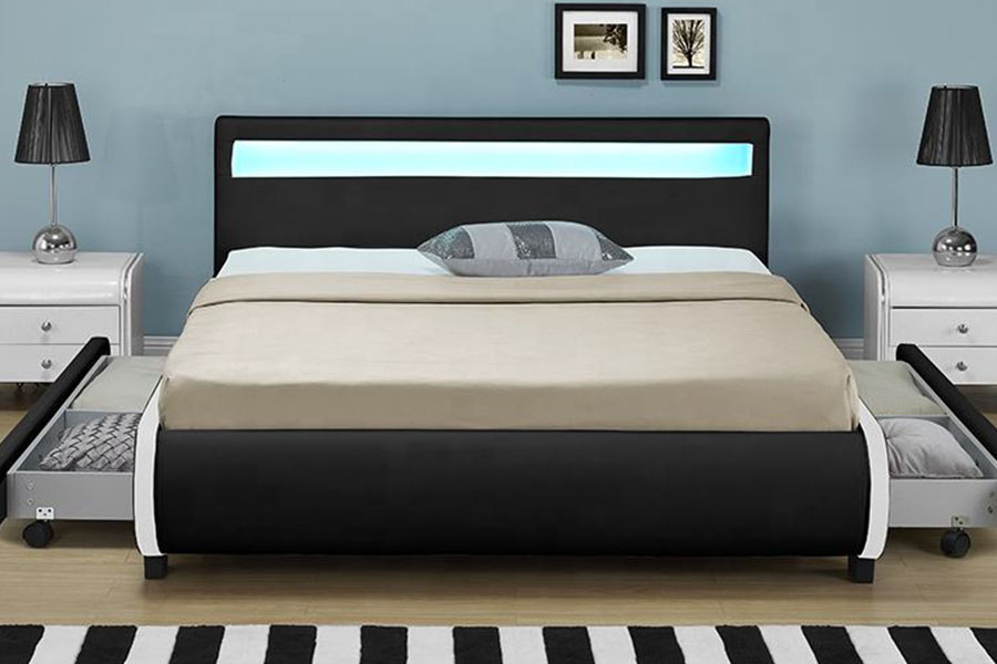 1135-1D LED tároló kárpitozott fiókos PU bőr ágy