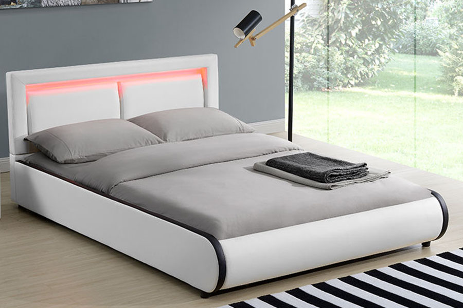 1124-1 Modern európai LED párnázott bőr kárpitozott ágykeret