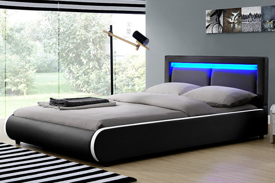 1124-1 Modern európai LED párnázott bőr kárpitozott ágykeret