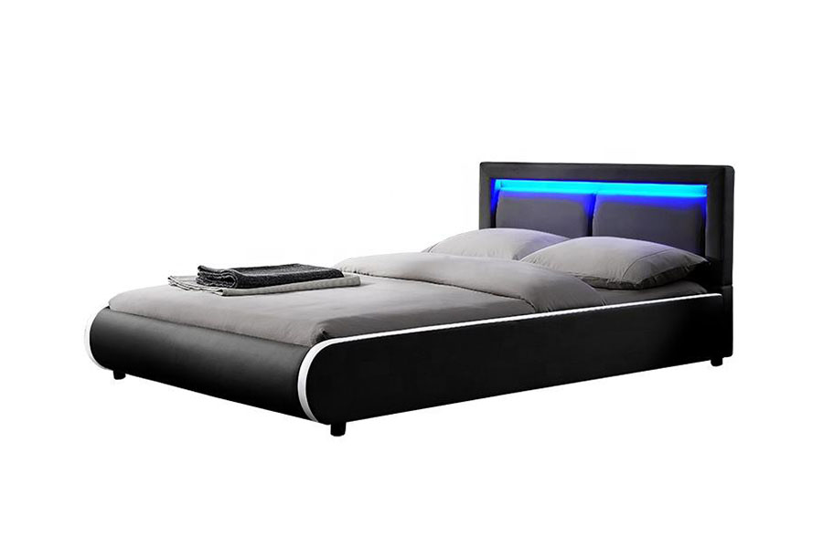 1124-1 Modern európai LED párnázott bőr kárpitozott ágykeret