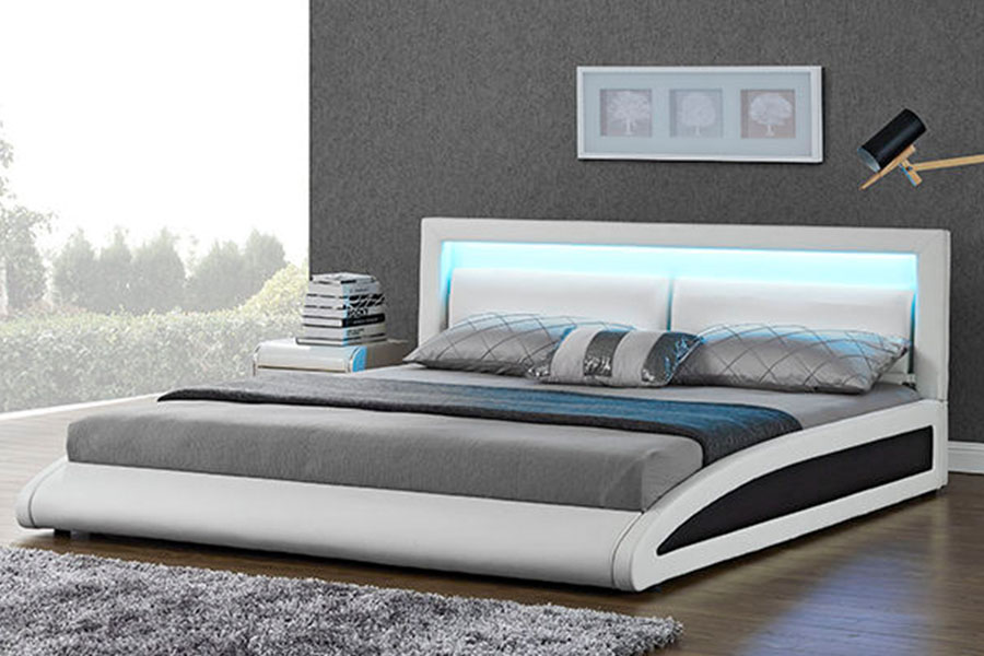 1118-1-2 ívelt európai műbőr Smart LED ágykeret