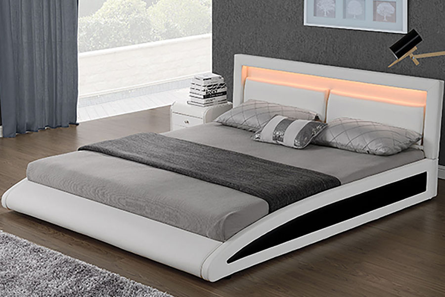 1118-1-2 ívelt európai műbőr Smart LED ágykeret