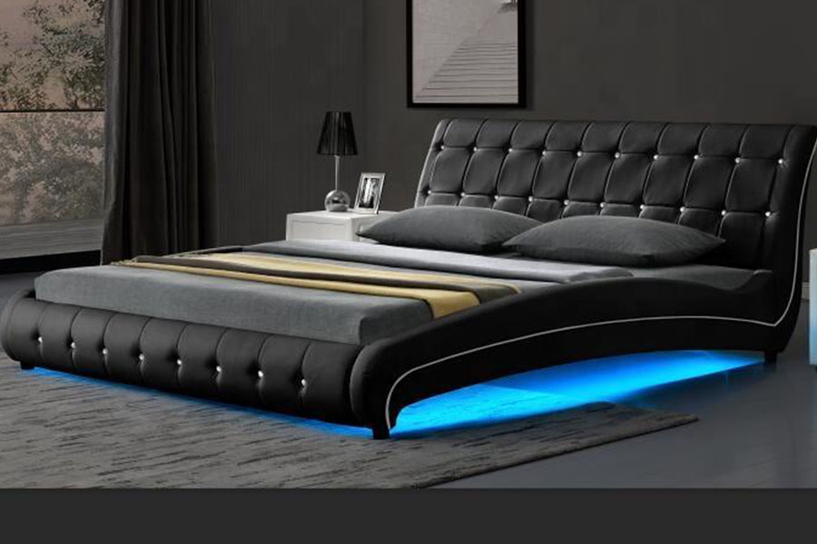 1144-1 Bojtos műbőr luxus LED kárpitozott ágykeret