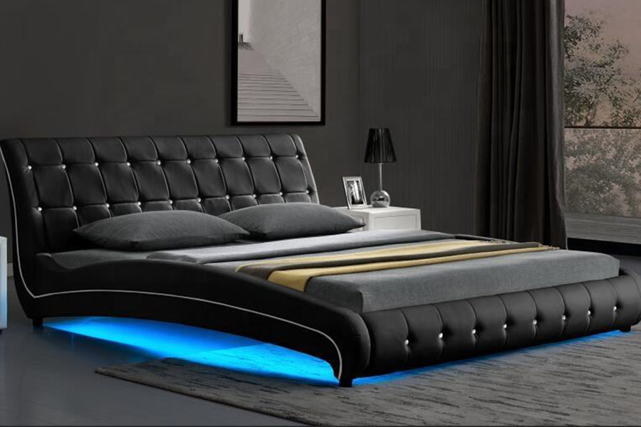 1144-1 Bojtos műbőr luxus LED kárpitozott ágykeret