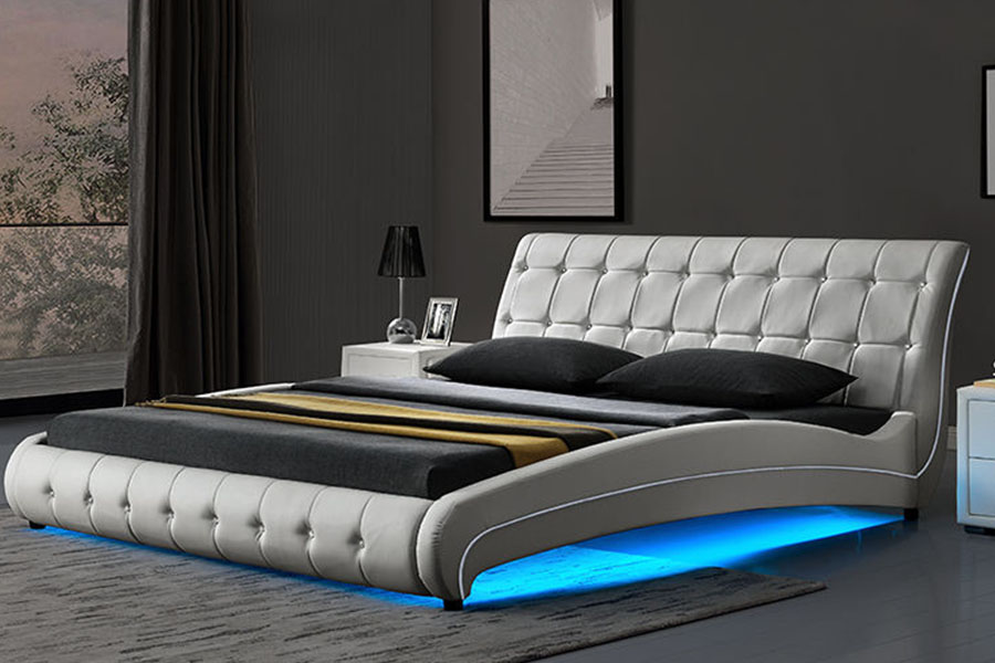 1144-1 Bojtos műbőr luxus LED kárpitozott ágykeret