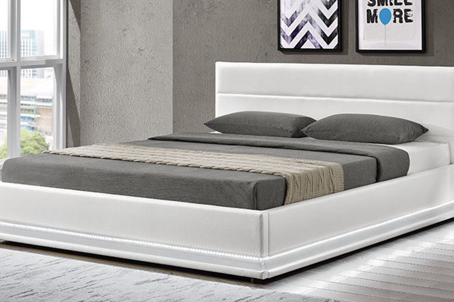1165-1G modern luxus bőr tároló LED kárpitozott ágykeret
