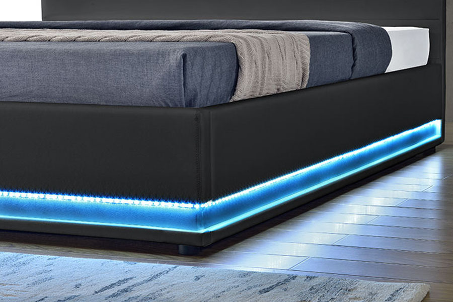 1165-1G modern luxus bőr tároló LED kárpitozott ágykeret