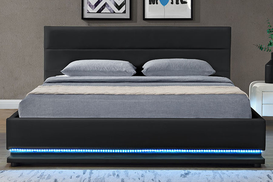 1165-1G modern luxus bőr tároló LED kárpitozott ágykeret