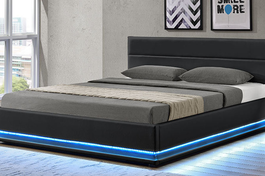 1165-1G modern luxus bőr tároló LED kárpitozott ágykeret