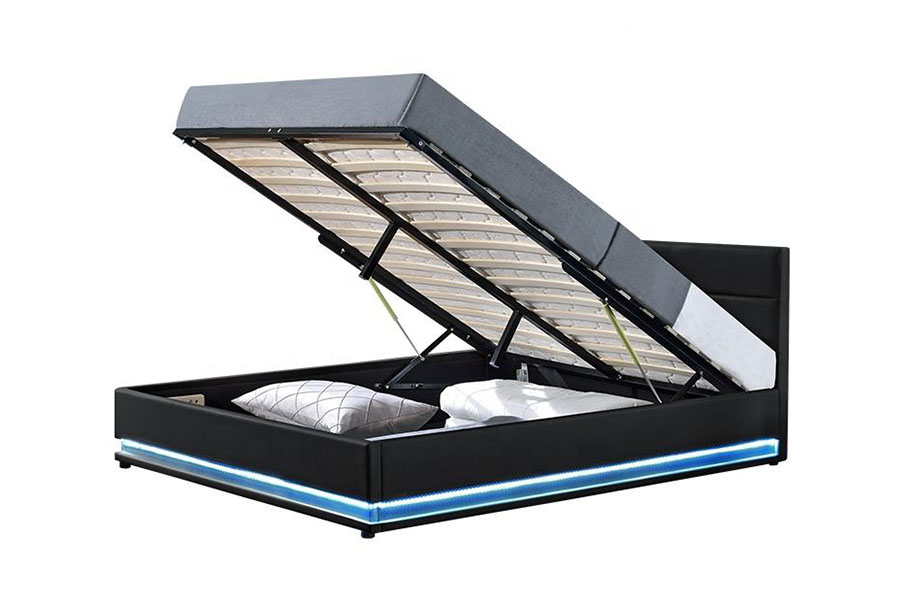 1165-1G modern luxus bőr tároló LED kárpitozott ágykeret