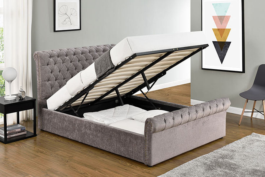 1208G Chesterfield zsenília-bársony szán oszmán tároló ágykeret