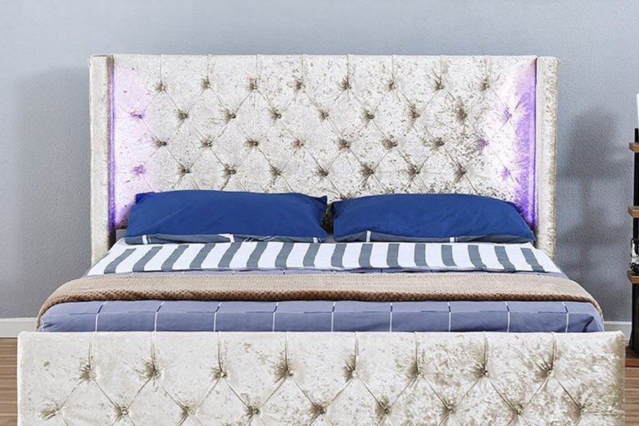 1290-1G ezüst-bársony LED szárnyas-diamante fa tároló ágykeret