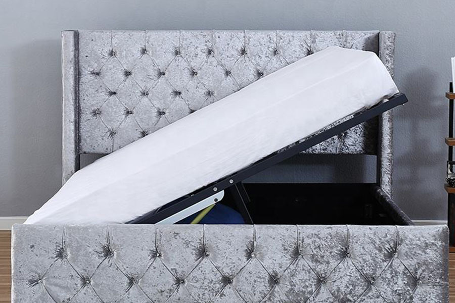1290-1G ezüst-bársony LED szárnyas-diamante fa tároló ágykeret