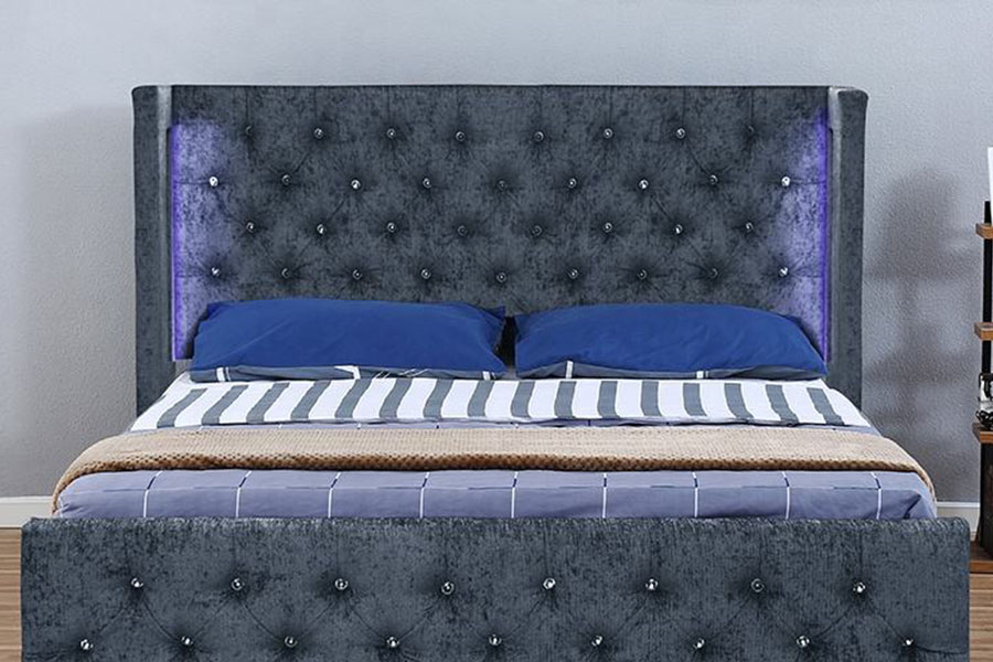 1290-1G ezüst-bársony LED szárnyas-diamante fa tároló ágykeret