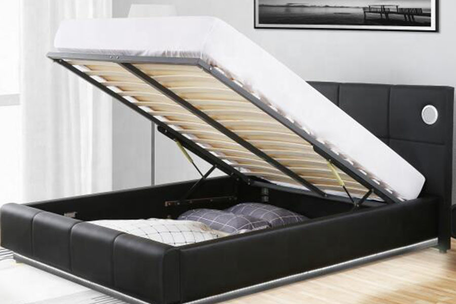 1239-1GS PU-bőr LED zenei hangszóró gázlift tároló ágykeret